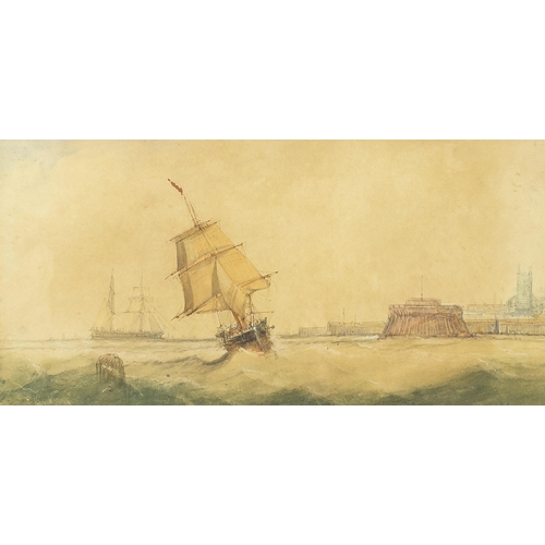 460 - Richmond W Markes - Off Fort Rouge, Calais Harbour, 19th century maritime watercolour, details verso... 