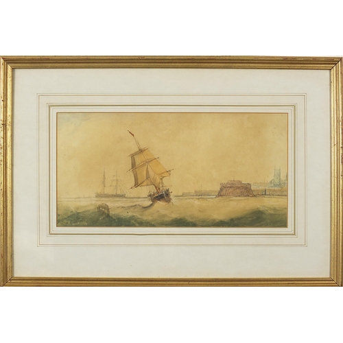 460 - Richmond W Markes - Off Fort Rouge, Calais Harbour, 19th century maritime watercolour, details verso... 