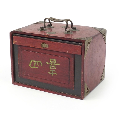 1954 - Chinese bone and bamboo Mah-jong set with brass mounted hardwood chest,with booklet by J Jaques & So... 