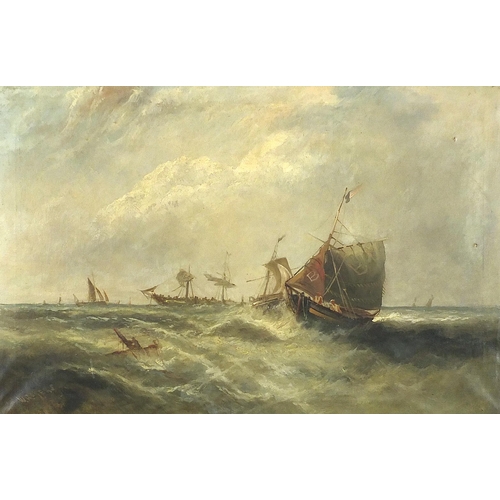 184 - William P Rogers - Boats on water, 19th century maritime oil on canvas, mounted and framed, 75cm x 4... 