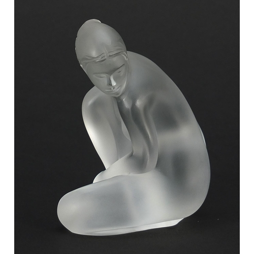 76 - Lalique frosted glass paperweight of a nude female, etched Lalique France, 10cm high