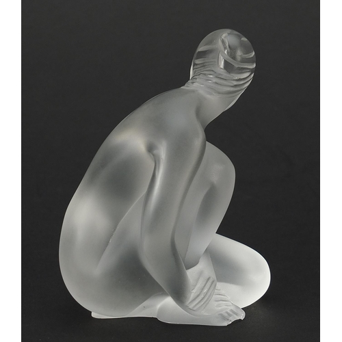 76 - Lalique frosted glass paperweight of a nude female, etched Lalique France, 10cm high