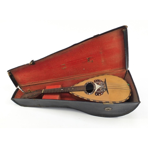 1988 - Italian inlaid rosewood melon shaped mandolin with case, 61cm in length