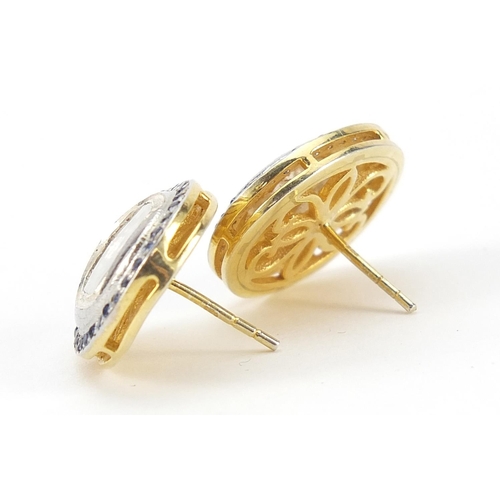 2783 - Pair of Indian silver gilt diamond and blue stone stud earrings, 2cm x 1.6cm, 8.0g