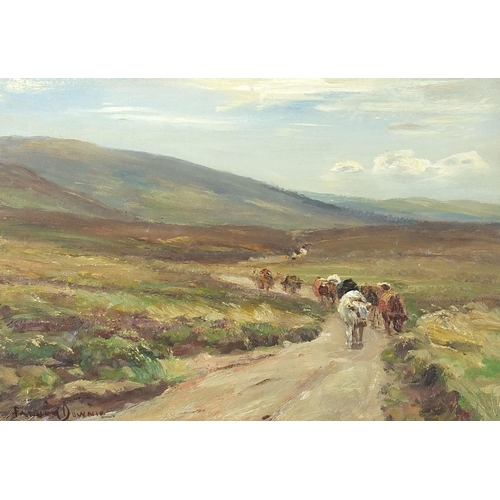 123 - Patrick Downie - Moorland road, autumn, Thankerton, Scottish oil, details verso, mounted, framed and... 