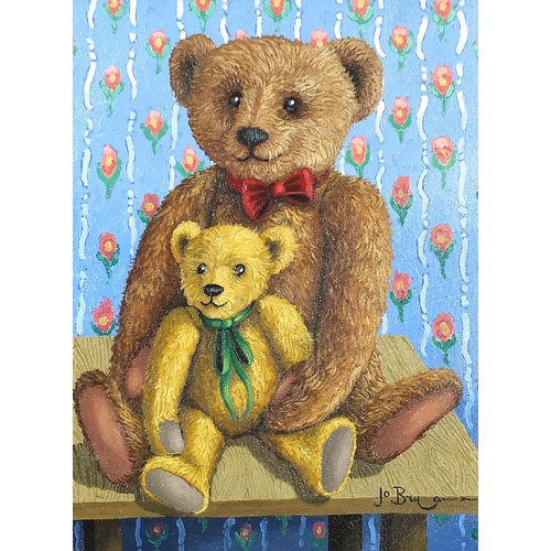 204 - Jo Bryan - Best of Friends, teddy bear, oil on canvas, mounted and framed, 39cm x 29cm excluding the... 