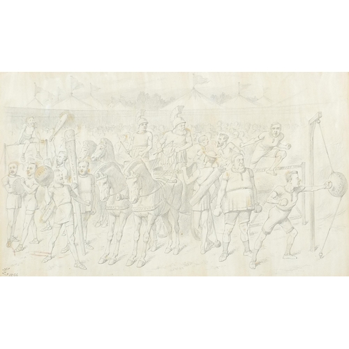 155 - Our Olympic Games, Parliamentary Athletes at Westminster, 19th century satirical pencil drawing, ins... 