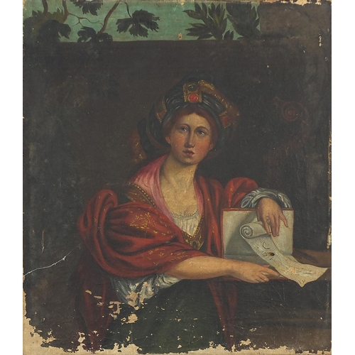 273 - After Domenichino - The Cumaean Sibyl, Italian school oil on canvas, unframed, 38cm x 33cm