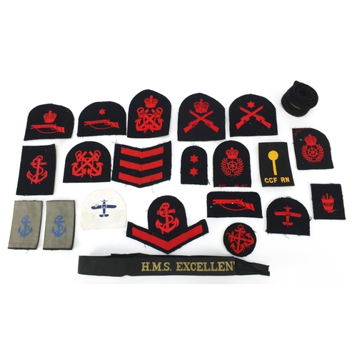 1890 - Militaria including a naval tally and cloth patches