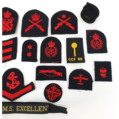 1890 - Militaria including a naval tally and cloth patches