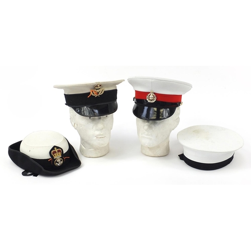 2154 - Four naval interest caps including one with Royal Marines label