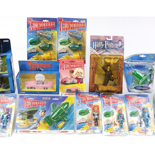 1984 - Collection of vintage and later toys including Thunderbirds figures and vehicles in boxes, Dr Who, C... 