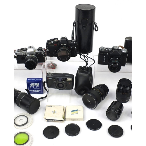 1916 - Vintage and later cameras, lenses and accessories including Olympus OM10, Zenit-E and Konica Auto Re... 