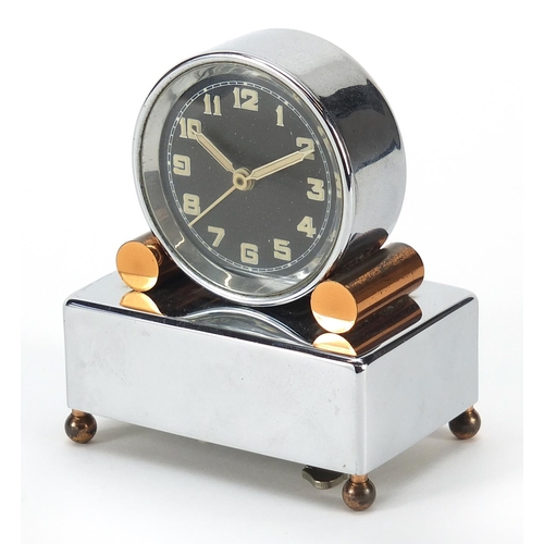 113 - Art Deco chrome travel clock, 8.5cm high