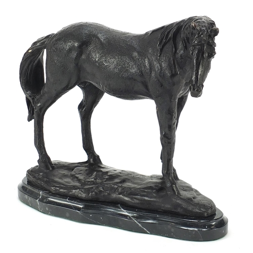 646 - Patinated bronze study of a horse raised on a black marble base, 23cm high