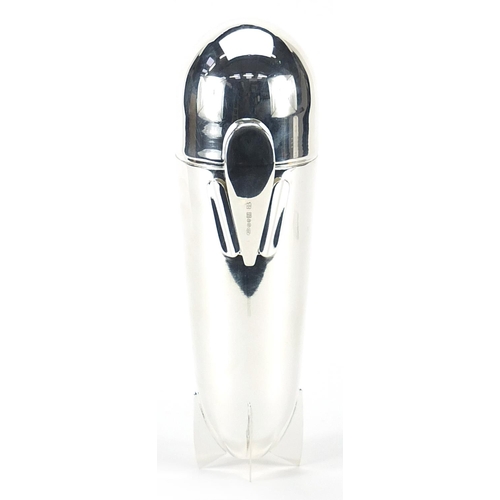 92 - Art Deco design silver plated cocktail shaker in the form of an aeroplane bomb, 25cm high