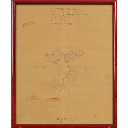 49 - Mickey's big parade, Walt Disney Character Model department pencil and crayon, dated 1934, numbered ... 