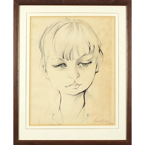 299 - Irma Stern 1945 - Portrait of a young girl, signed South African ink and pencil, details verso, moun... 
