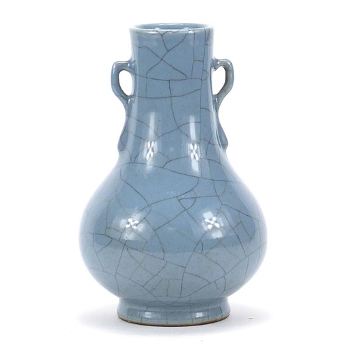 1883 - Chinese Ge ware type porcelain vase with twin handles, 21.5cm high