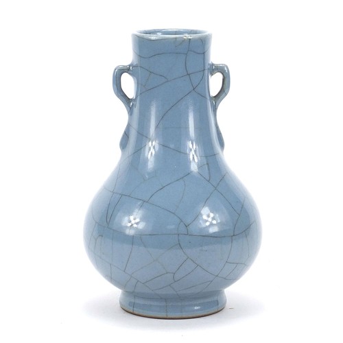 1883 - Chinese Ge ware type porcelain vase with twin handles, 21.5cm high