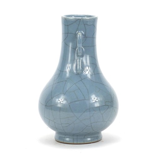 1883 - Chinese Ge ware type porcelain vase with twin handles, 21.5cm high