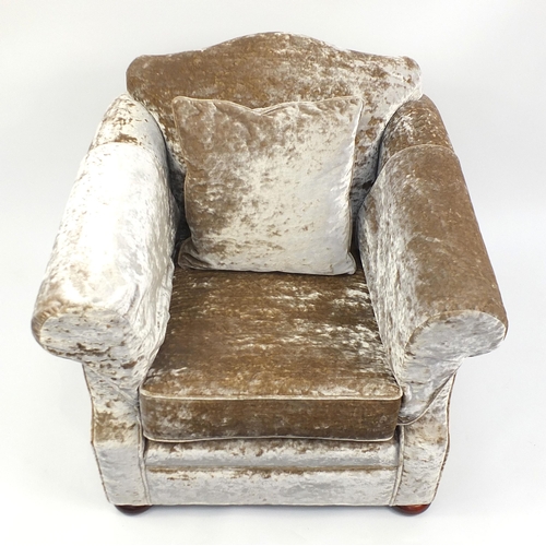 701 - Pair of lounge chairs upholstered in grey crushed velvet, 85cm H x 100cm W x 100cm D