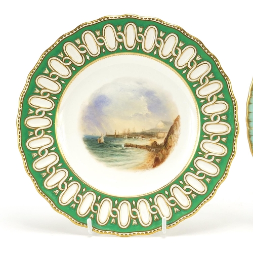 1883A - Two Victorian Copeland cabinet plates hand painted with views of Swansea Bay, the largest 25cm wide