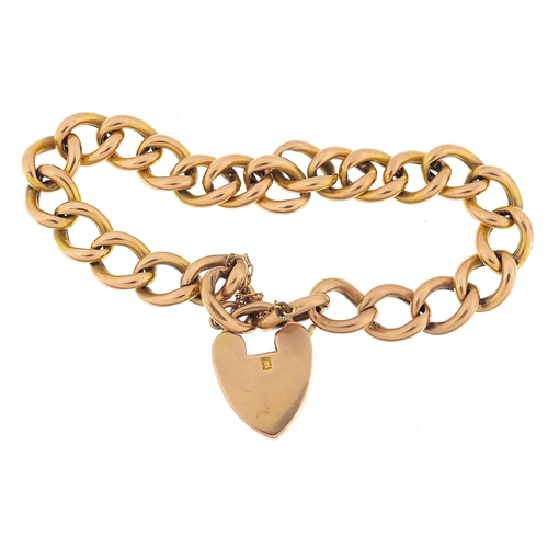 2280 - Victorian 9ct rose gold bracelet with love heart padlock, 20cm in length, 13.4g