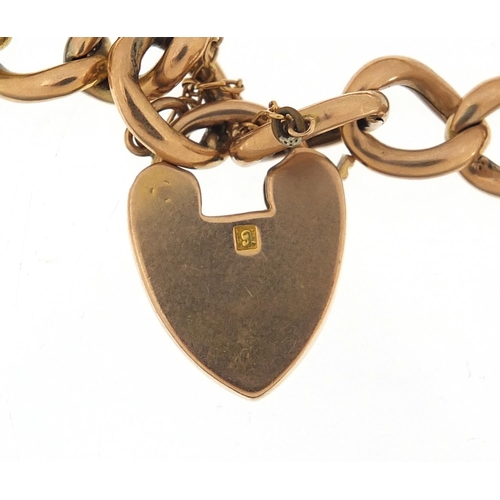 2280 - Victorian 9ct rose gold bracelet with love heart padlock, 20cm in length, 13.4g