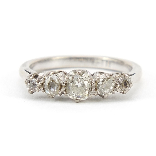 2279 - 18ct white gold graduated diamond five stone ring, the central diamond approximately 3.8mm in diamet... 