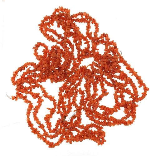 2807 - Natural pink coral four strand necklace, 60cm in length, 48.7g