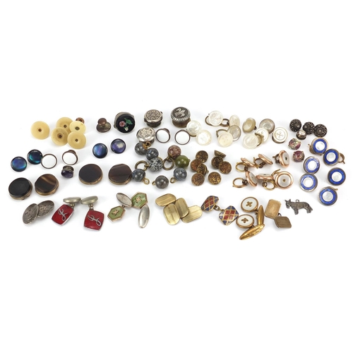 2804 - Large selection of antique and later gentlemen's studs and cufflinks including pietra dura, enamel a... 