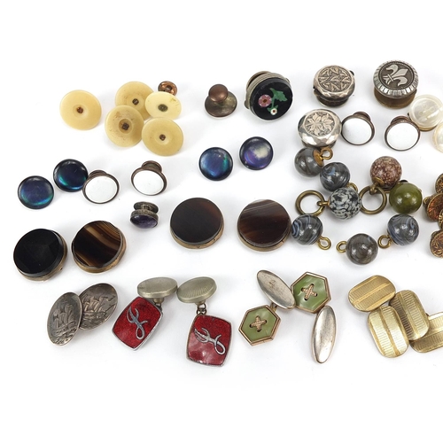 2804 - Large selection of antique and later gentlemen's studs and cufflinks including pietra dura, enamel a... 