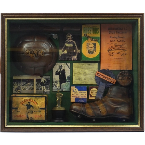 1895 - Football interest Middlesbrough football diorama, housed in a glazed display case, overall 60cm x 50... 