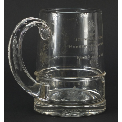 270 - King George V and Queen Elizabeth Coronation tankard with coin set base, 14.5cm high