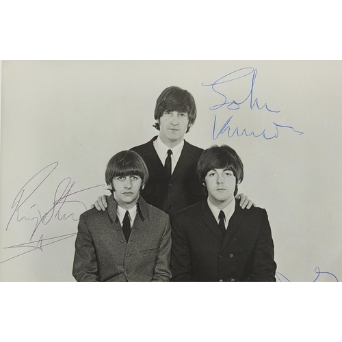2055 - Black and white photograph of The Beatles with ink signatures, 21cm x 15cm