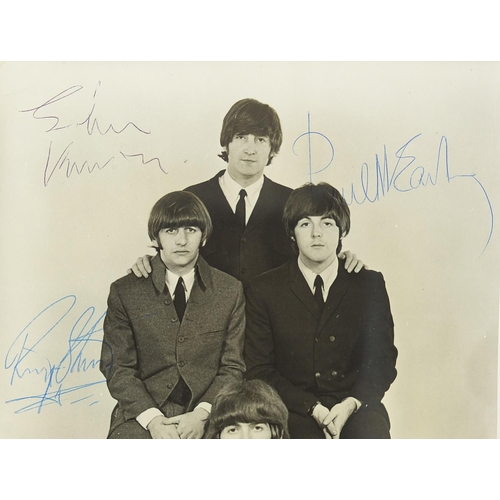 2054 - Black and white photograph of The Beatles with ink signatures, 21cm x 15cm