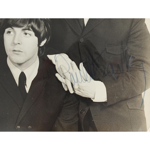 2053 - Black and white photograph of The Beatles with ink signatures, 21cm x 15cm