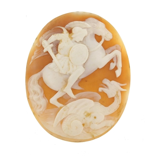 2796 - Cameo panel carved with St George and the dragon, 5cm high, 9.0g