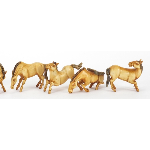 145 - Set of eight Chinese carved ivory horses of Wang Mu, each approximately 6.5cm wide