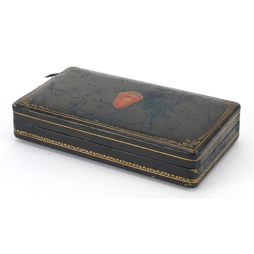 651 - Tooled leather card box made in Italy for Liberty, 5cm H x 21cm W x 12cm D