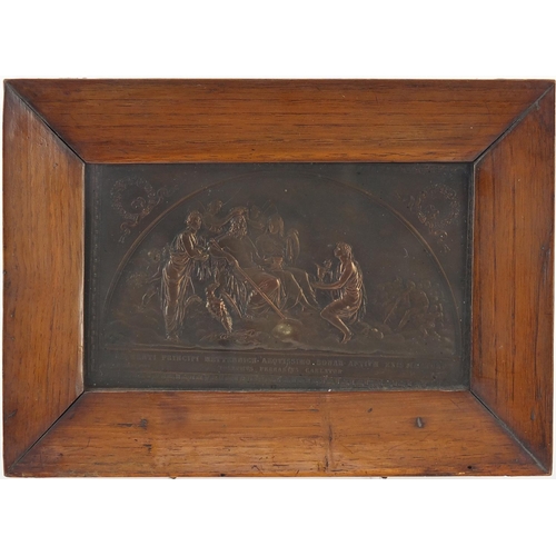 652 - After Andrea Appiani, commemorative bronze plaque with dedication to Klemens Von Metternich, framed ... 