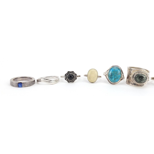 2801 - Ten silver rings set with semi precious stones, various sizes, 38.2g