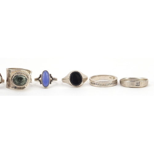 2801 - Ten silver rings set with semi precious stones, various sizes, 38.2g