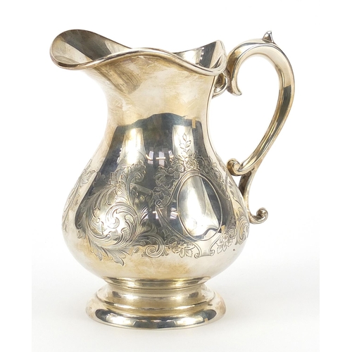 2156 - John Round, George V silver jug with engraved decoration and blank cartouche, Sheffield 1912, 14cm h... 