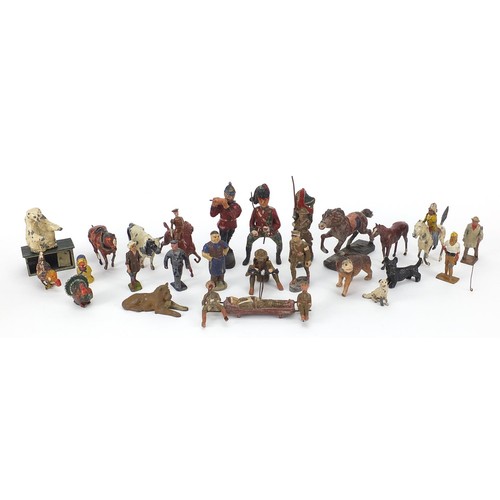 1940 - Vintage and later toy Indians, soldiers and farmyard animals including hand painted lead examples