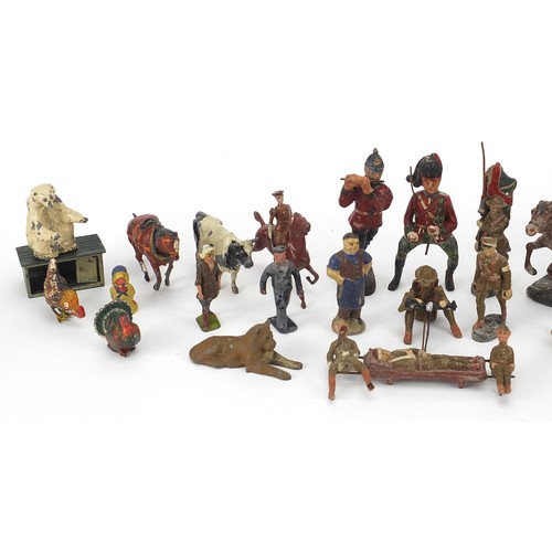 1940 - Vintage and later toy Indians, soldiers and farmyard animals including hand painted lead examples