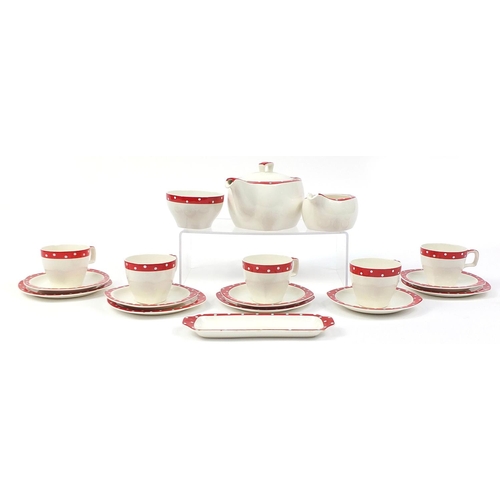 169 - Midwinter Stylecraft polka dot teaware including teapot and cups with saucers, the largest 22cm in l... 