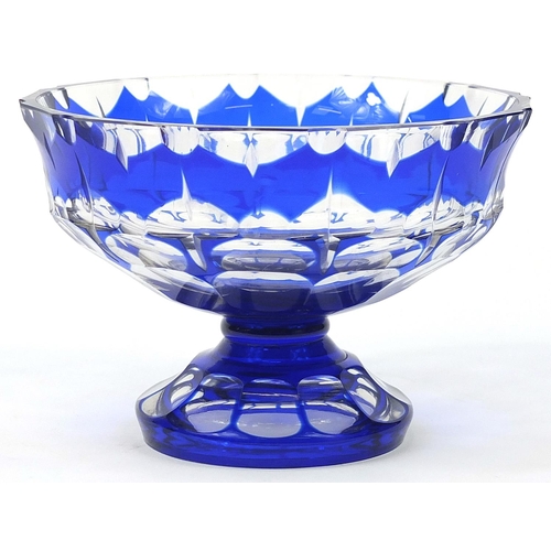 72 - Attributed to Moser, Bohemian blue overlaid glass pedestal bowl, 11cm high x 16cm in diameter