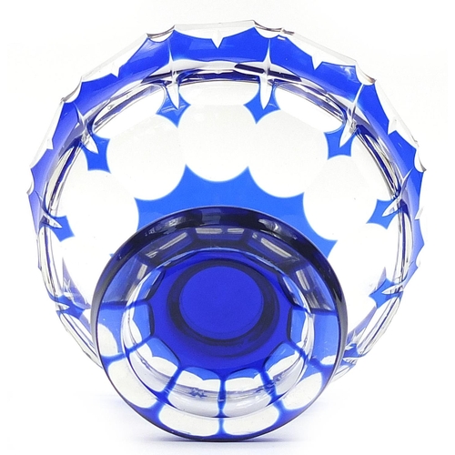 72 - Attributed to Moser, Bohemian blue overlaid glass pedestal bowl, 11cm high x 16cm in diameter